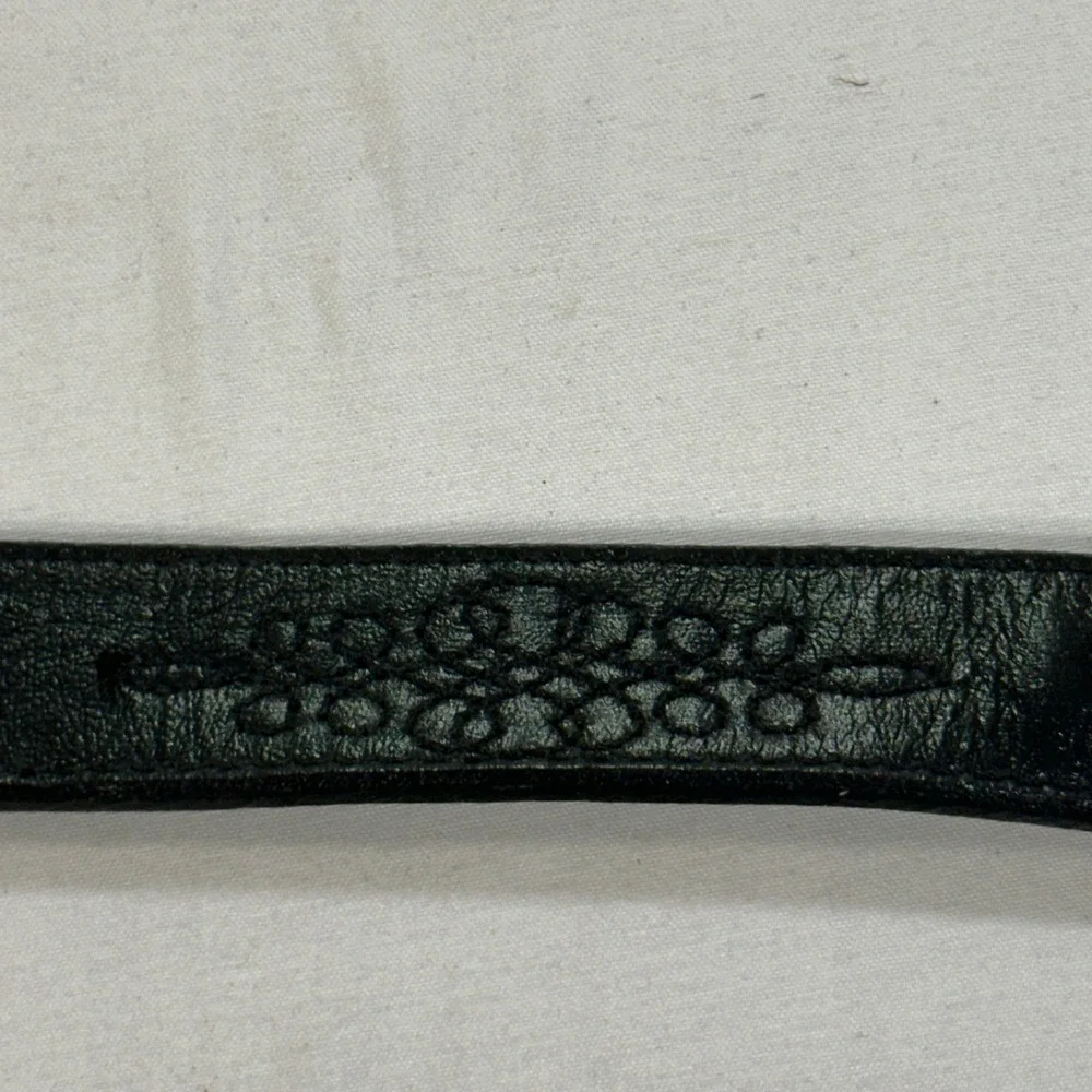 Nocona Mens Leather Western Belt 32 Black Engraved Silver Buckle USA G331